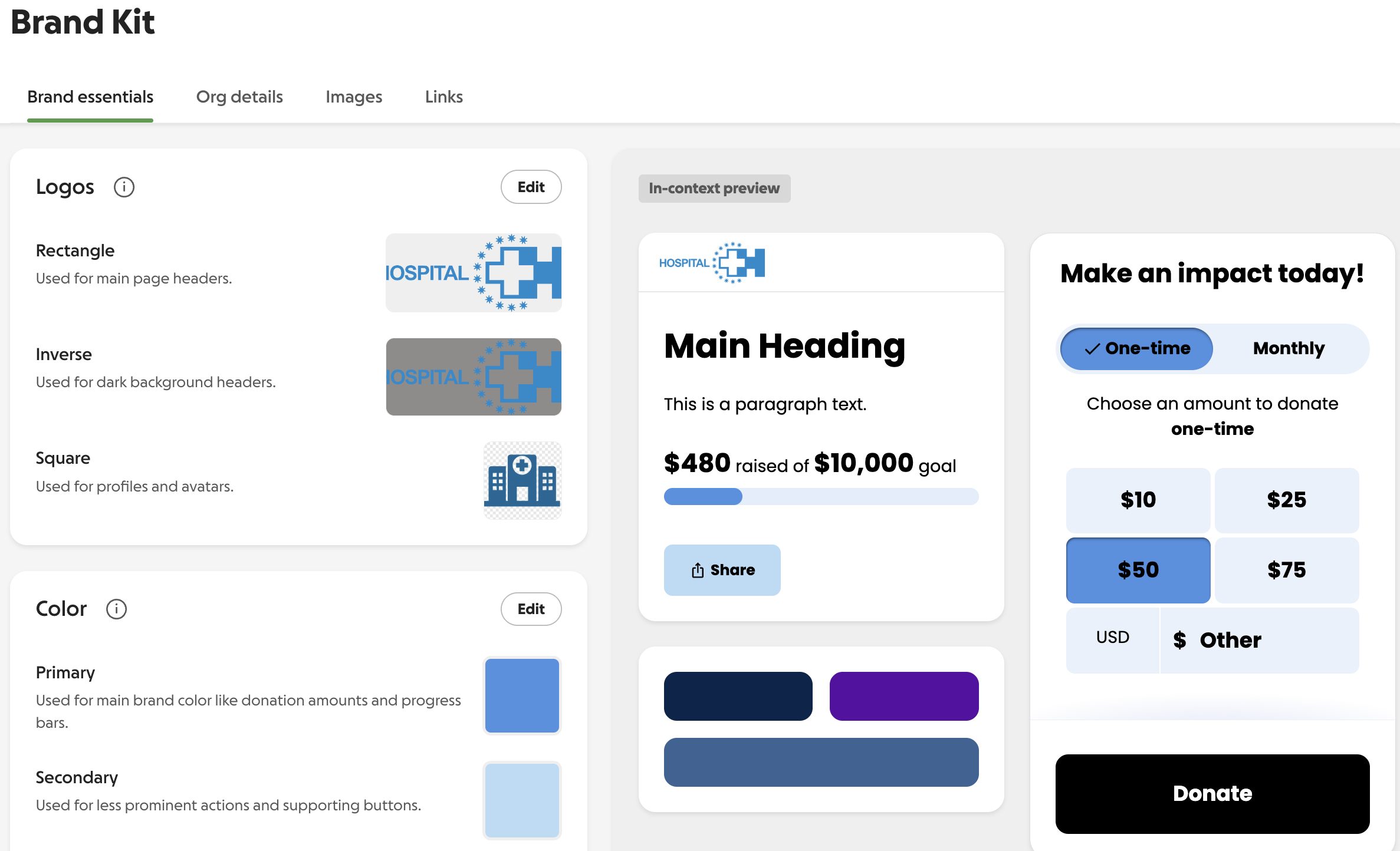 screenshot of brand kit page
