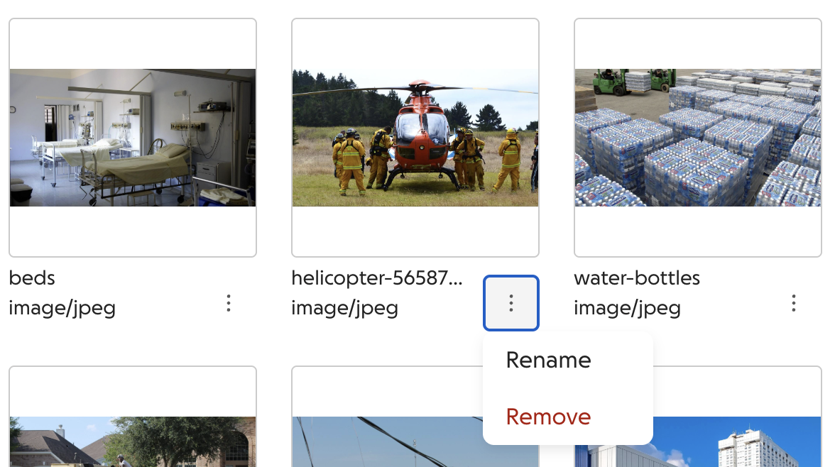 screenshot of image library options to rename or remove an image