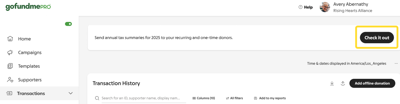 image of tax summaries banner in the Transaction History report