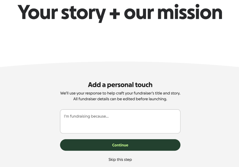 screenshot of personal touch option given to fundraisers on campaigns that use Story Builder.
