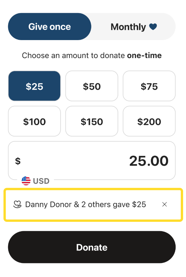 screenshot of donation ticker option on donation form