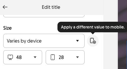 screenshot of mobile specific settings button when editing a title or heading