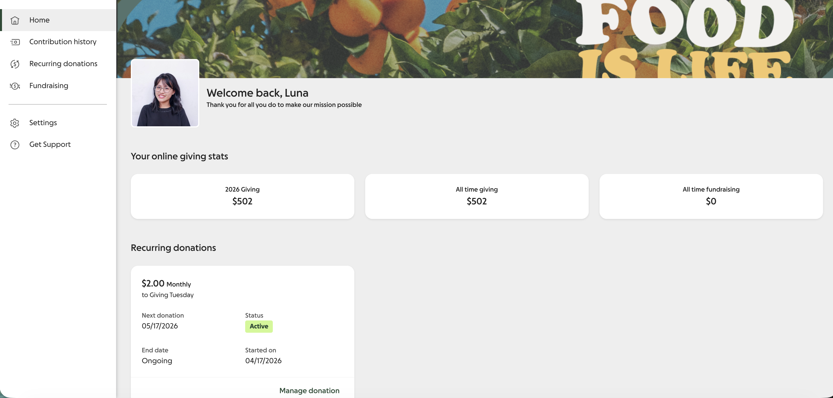 screenshot of homepage of supporter center
