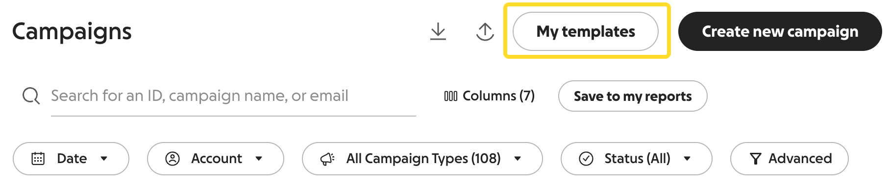 screenshot of my templates button in Campaigns