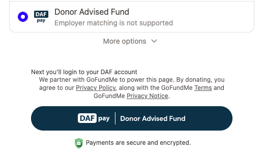 screenshot of DAF payment option during checkout
