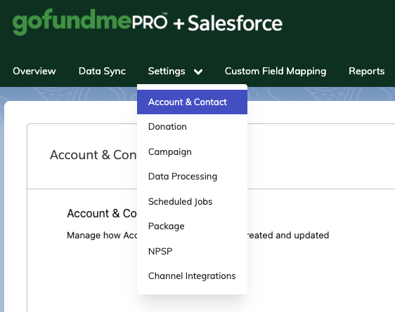 screenshot of account & contact settings in GFM Pro control panel