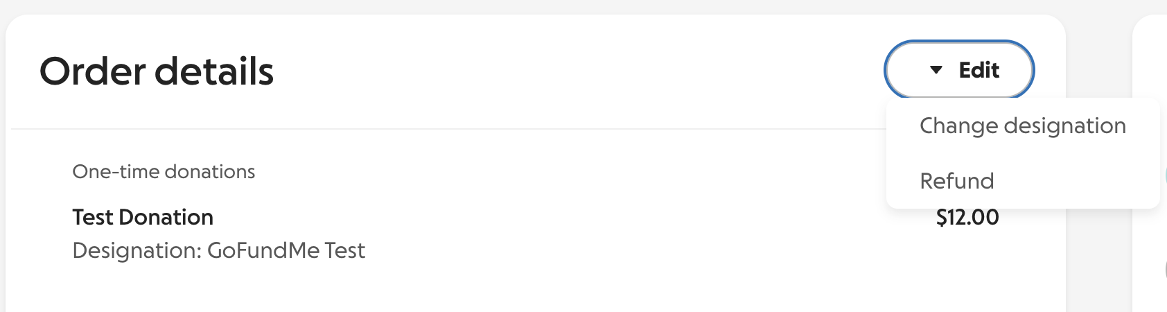 screenshot of refund option on a transaction