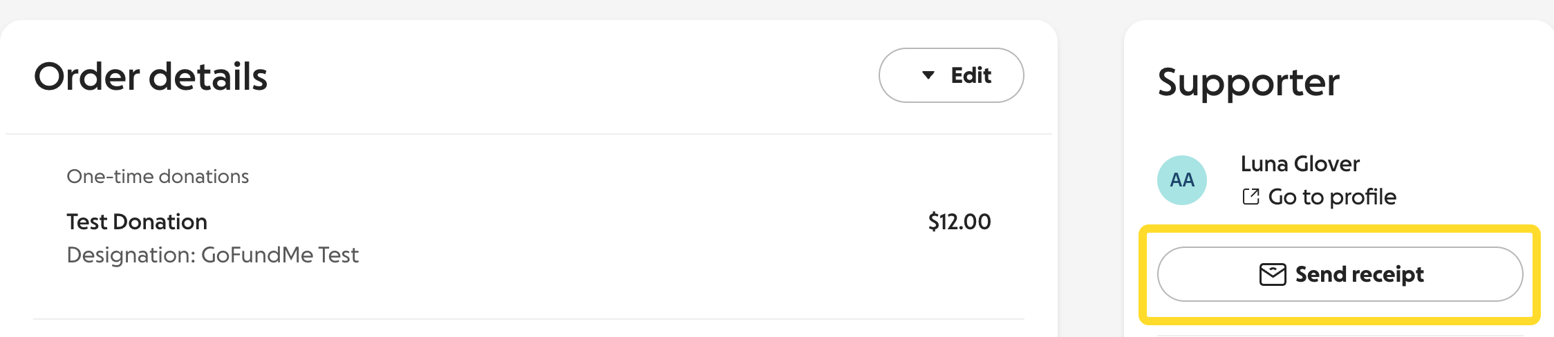 screenshot of send receipt button on a transaction record