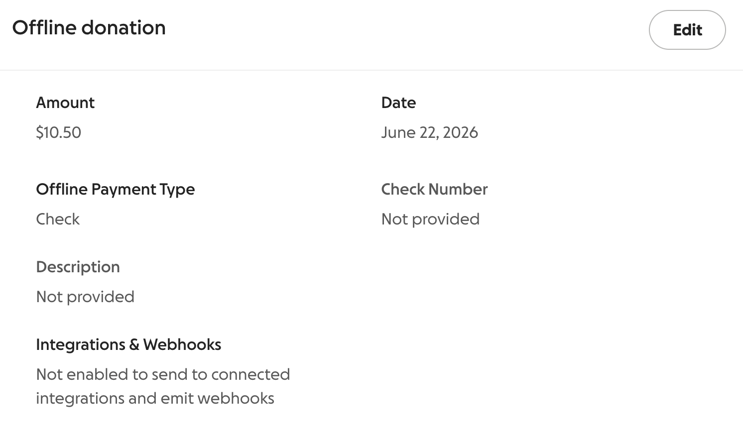 screenshot of offline donation details