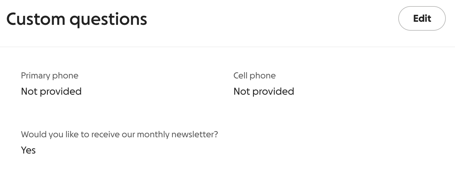 screenshot of custom questions in an offline donation