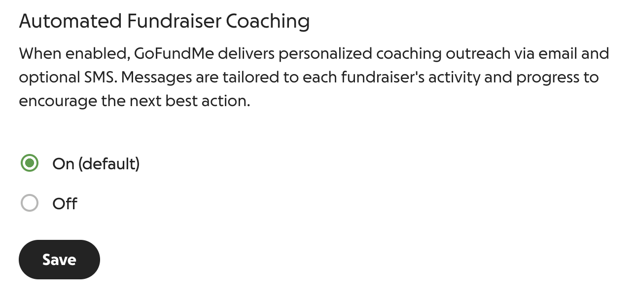 screenshot of automated fundraiser coaching settings