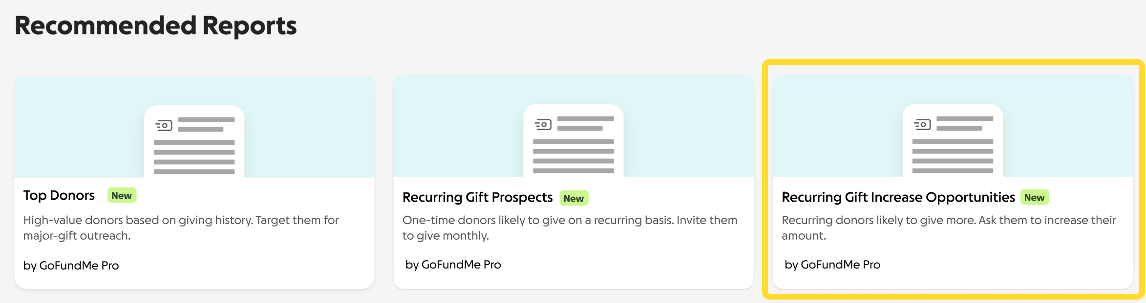 screenshot of Recurring Gift Increase Opportunities recommended report