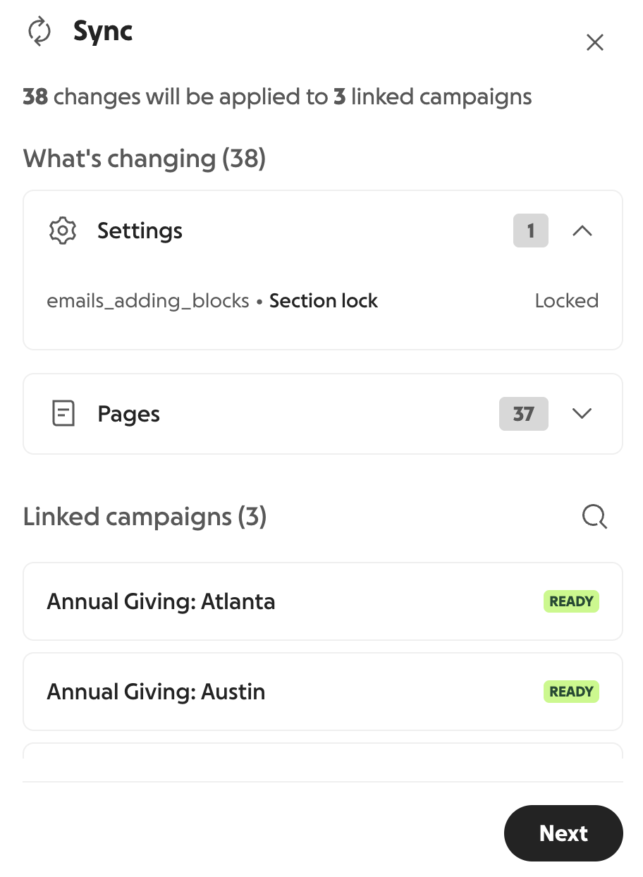 screenshot of sync preview menu in a Studio campaign